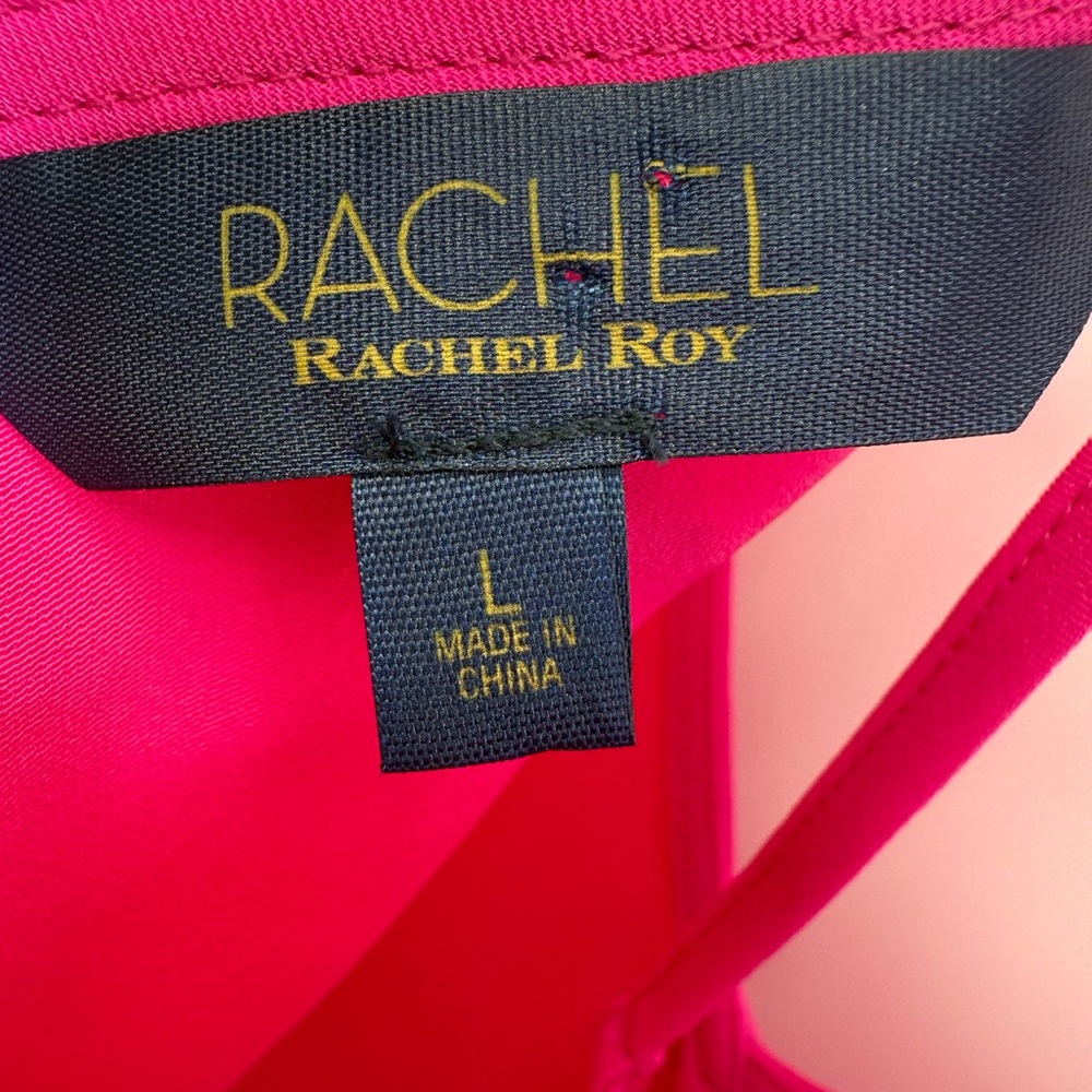 RACHEL Rachel Roy Kaylee Top V-Neck Electric Pink Long Sleeve Blouse Size L - Picture 8 of 13